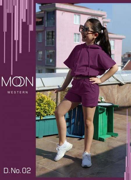 Purple Colour MOON CHILDREN Cap Top And Shorty Western style Party Wear Imported Kids Girls Wear Collection MOON 02